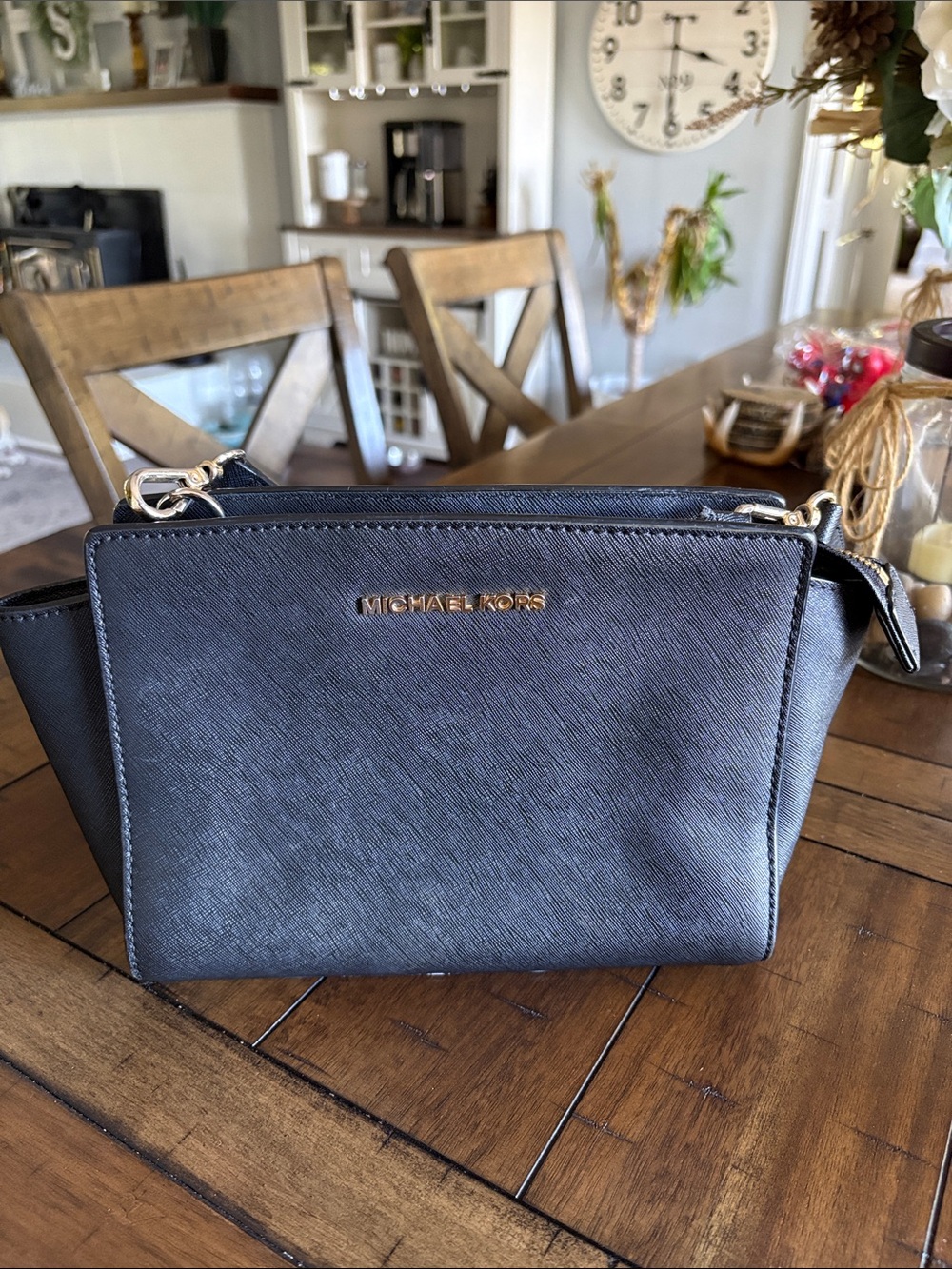 MICHAEL Michael Kors Black Saffiano Crossbody with Gold Logo